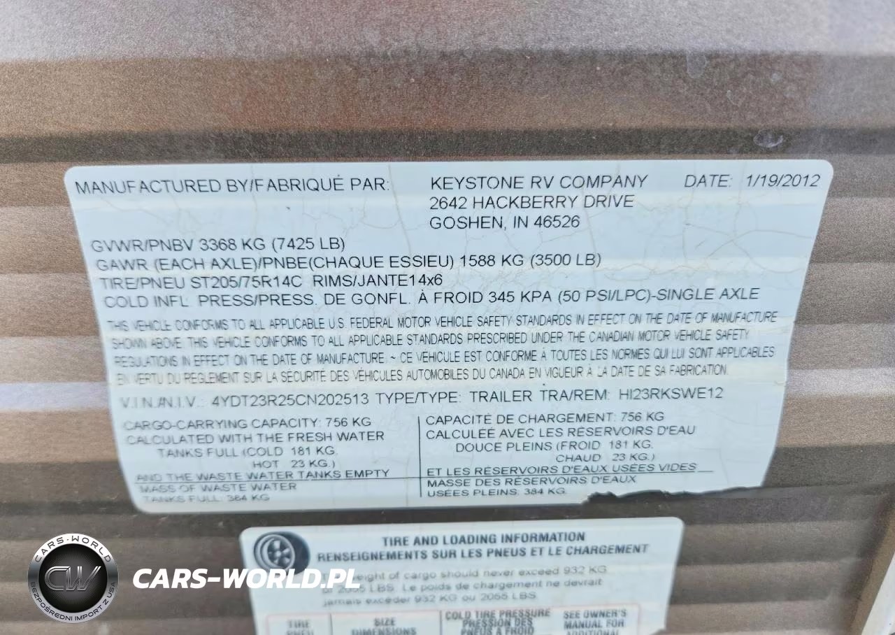 2012 Keystone Keystone VIN:4YDT23R25CN202513 - 10