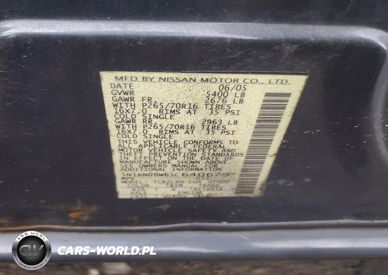 2005 Nissan Xterra S VIN:5N1AN08W65C640679 - 12