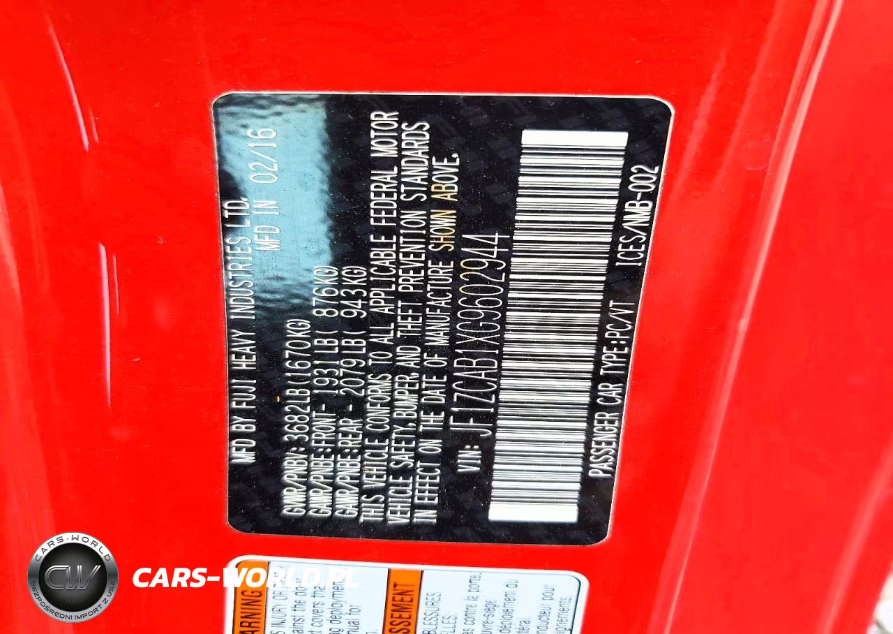 2016 Subaru Brz 2.0 Premium VIN:JF1ZCAB1XG9602944 - 12