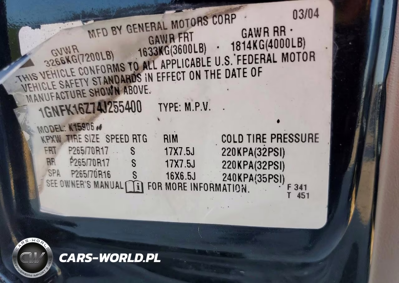 2004 Chevrolet Suburban K1500 VIN:1GNFK16Z74J255400 - 14
