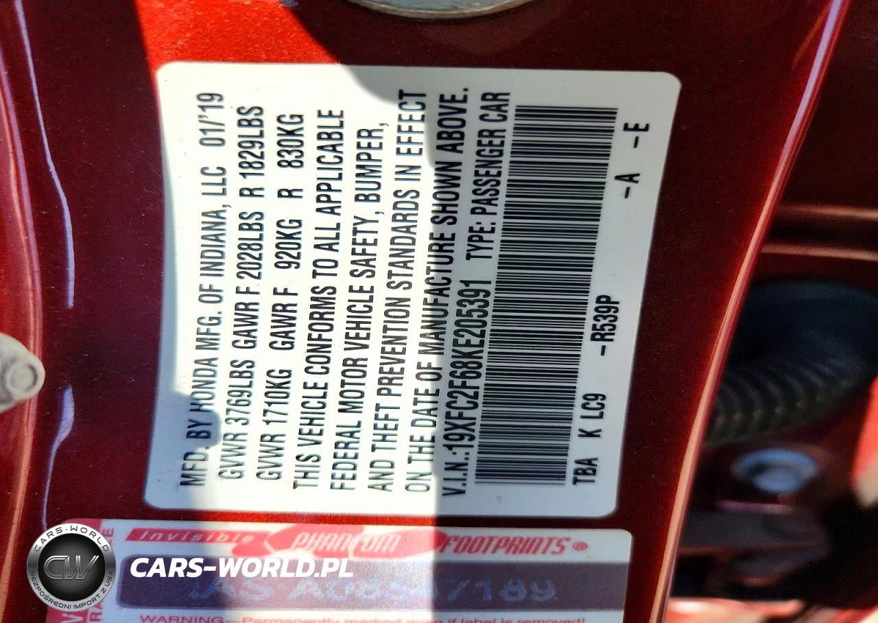 2019 Honda Civic Lx VIN:19XFC2F68KE205391 - 12