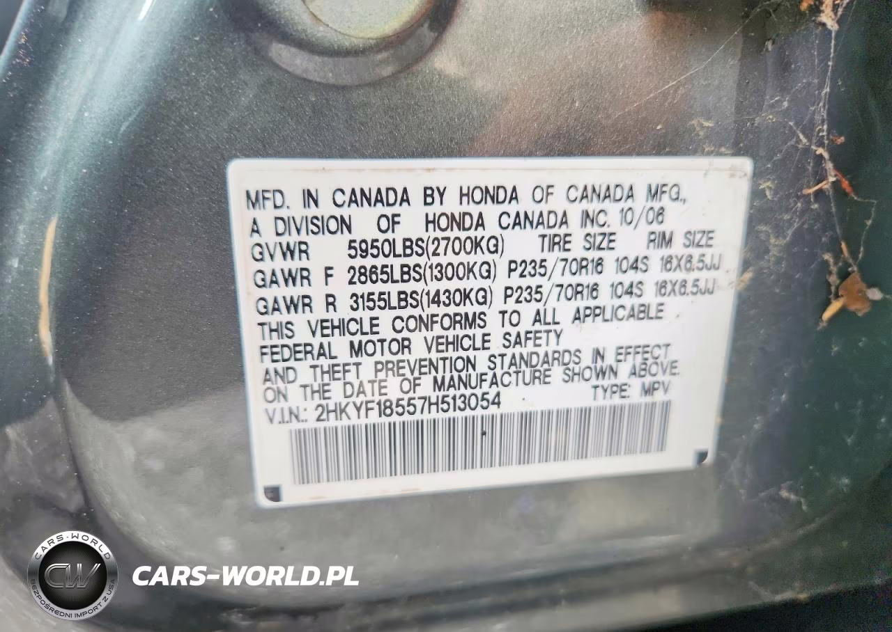 2007 Honda Pilot Exl VIN:2HKYF18557H513054 - 13