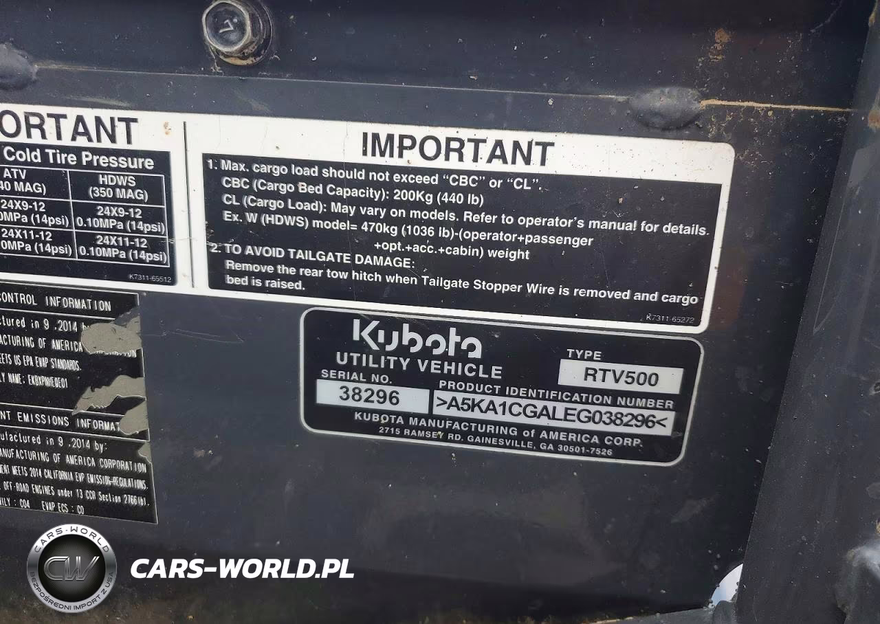 2015 Kubota Rtv500 Utility Vehicle VIN:A5KA1CGALEG038296 - 10
