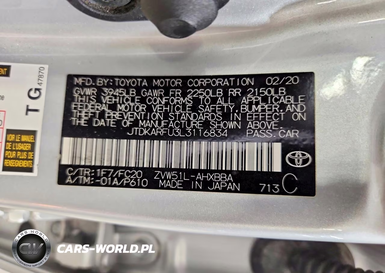 2020 Toyota Prius L Eco VIN:JTDKARFU3L3116834 - 12