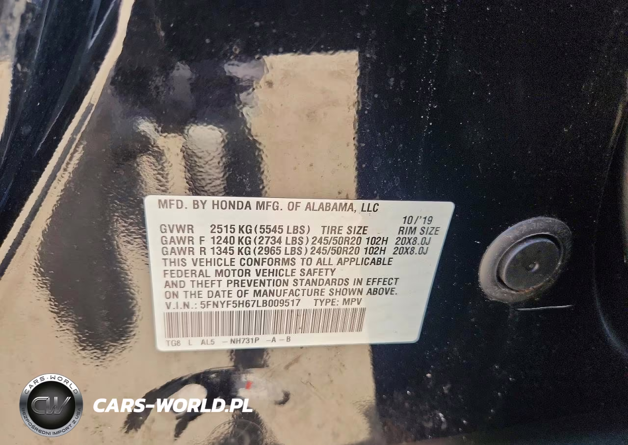 2020 Honda Pilot Touring VIN:5FNYF5H67LB009517 - 13