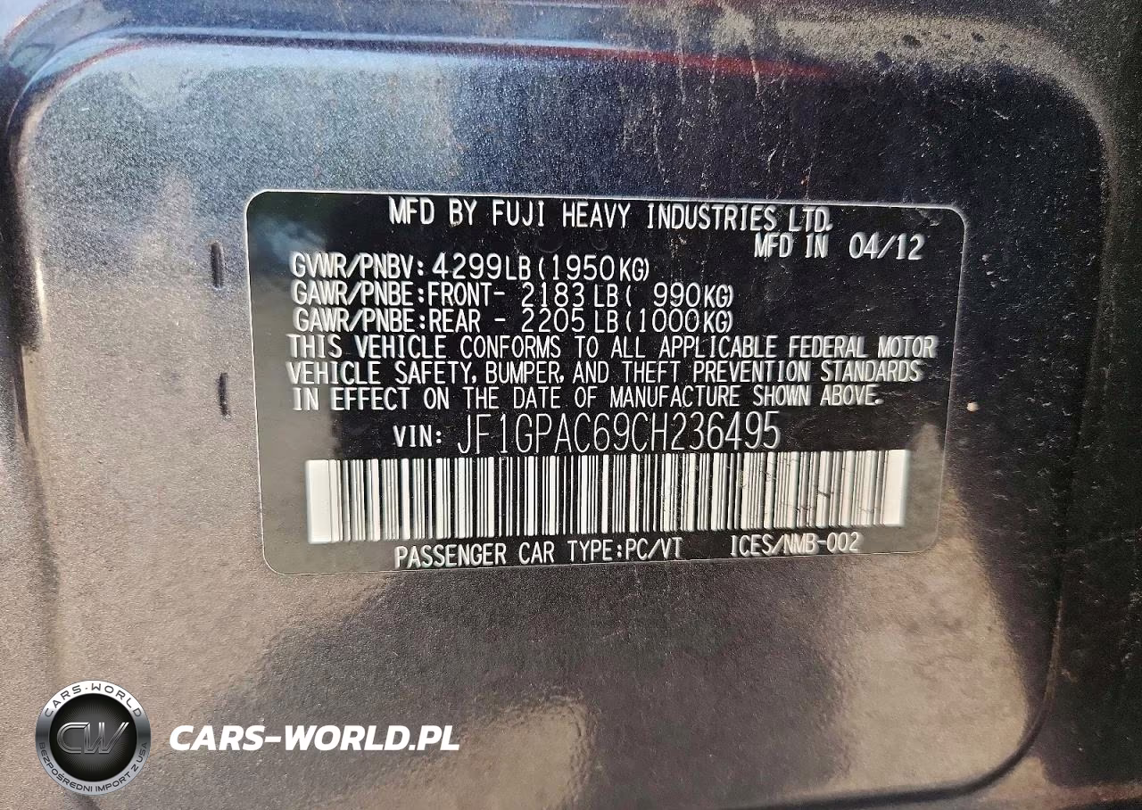 2012 Subaru Impreza Premium VIN:JF1GPAC69CH236495 - 12