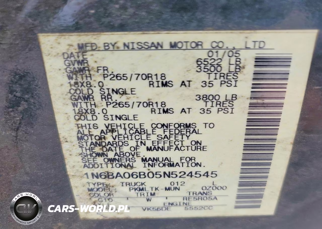 2005 Nissan Titan Xe VIN:1N6BA06B05N524545 - 12