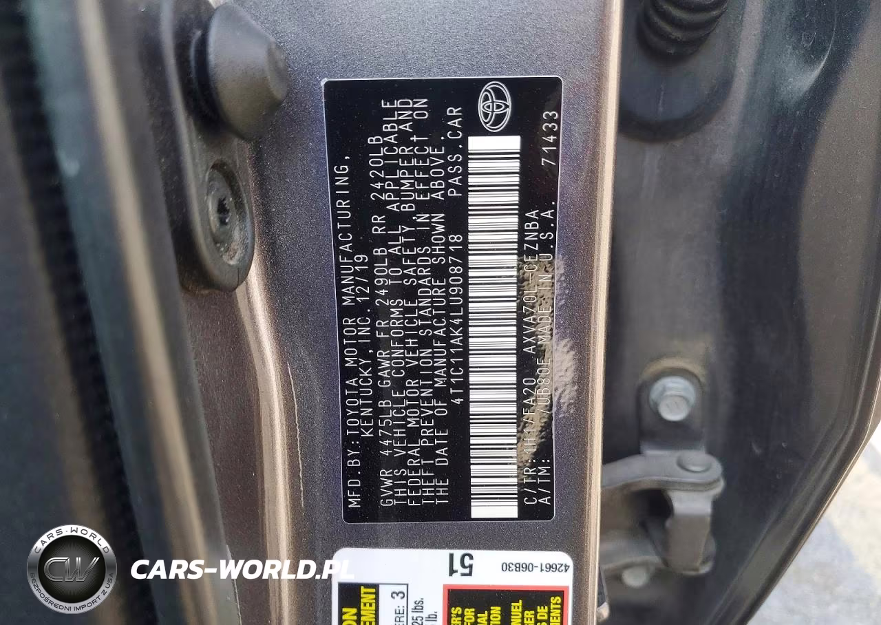 2020 Toyota Camry Le VIN:4T1C11AK4LU908718 - 12