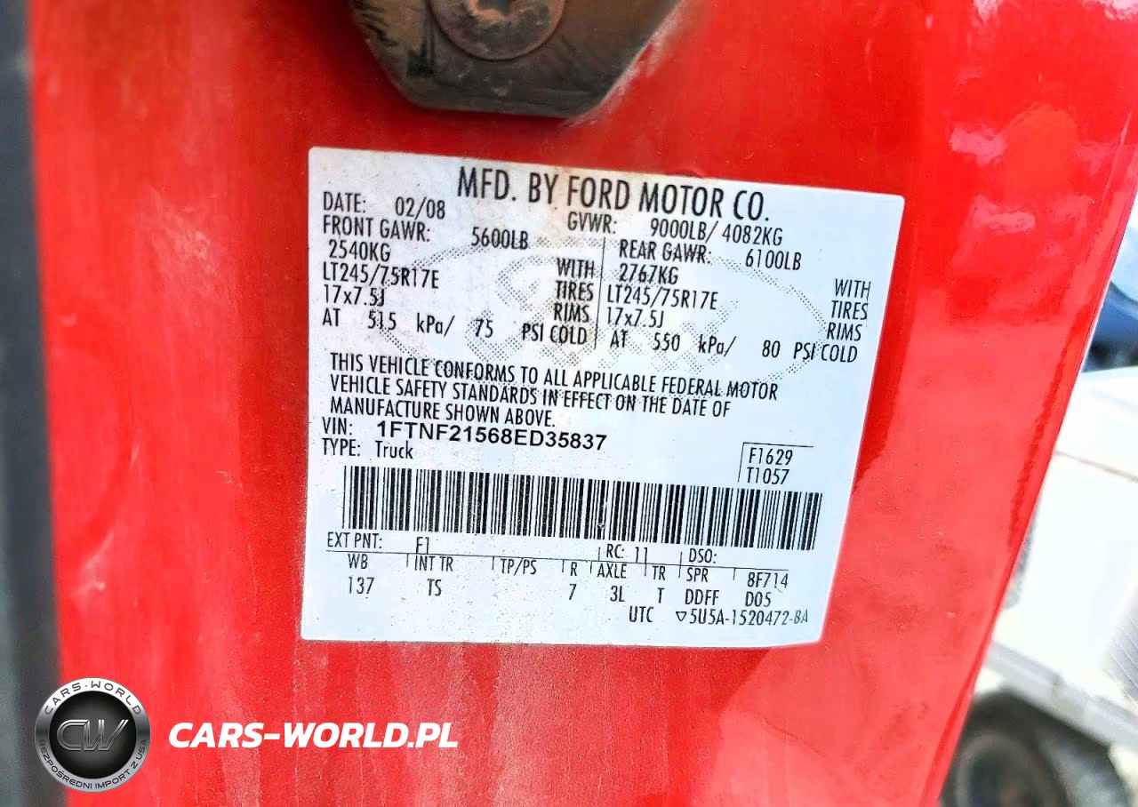 2008 Ford F250 Super Duty VIN:1FTNF21568ED35837 - 12