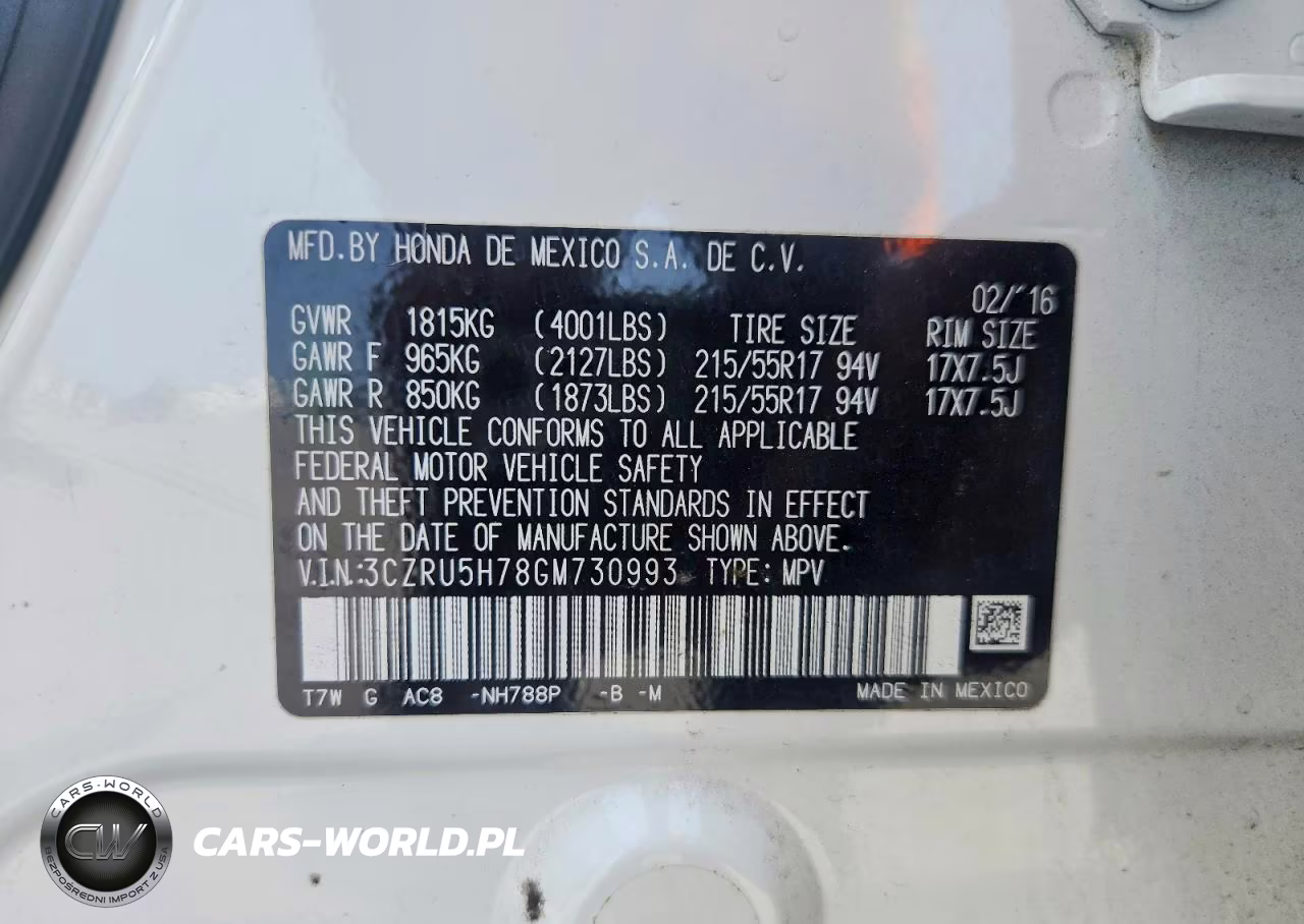 2016 Honda Hr-V Exl VIN:3CZRU5H78GM730993 - 14