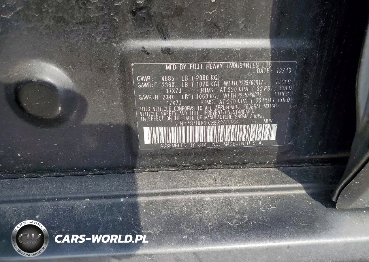 2014 Subaru Outback 2.5I Limited VIN:4S4BRCLCXE3268366 - 12