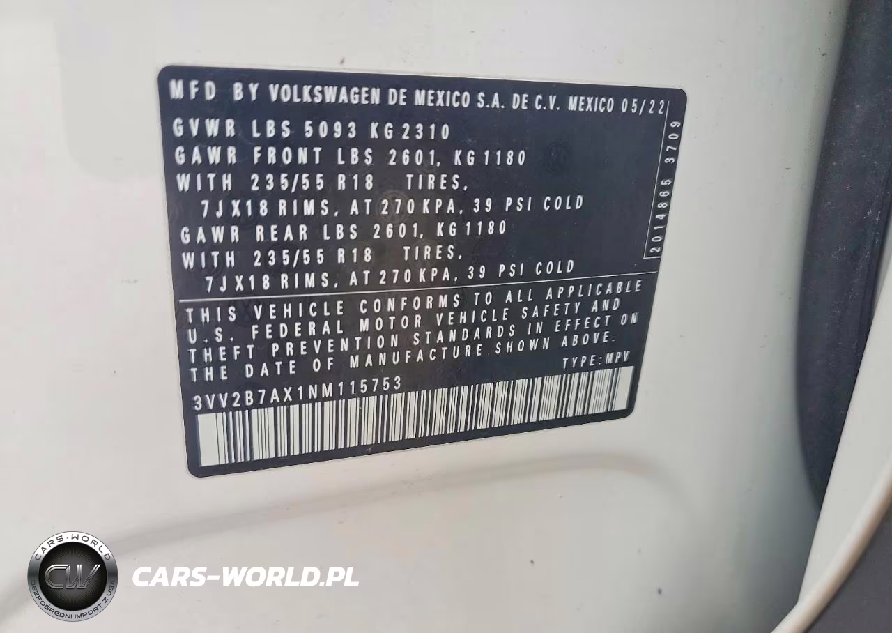 2022 Volkswagen Tiguan Se VIN:3VV2B7AX1NM115753 - 12