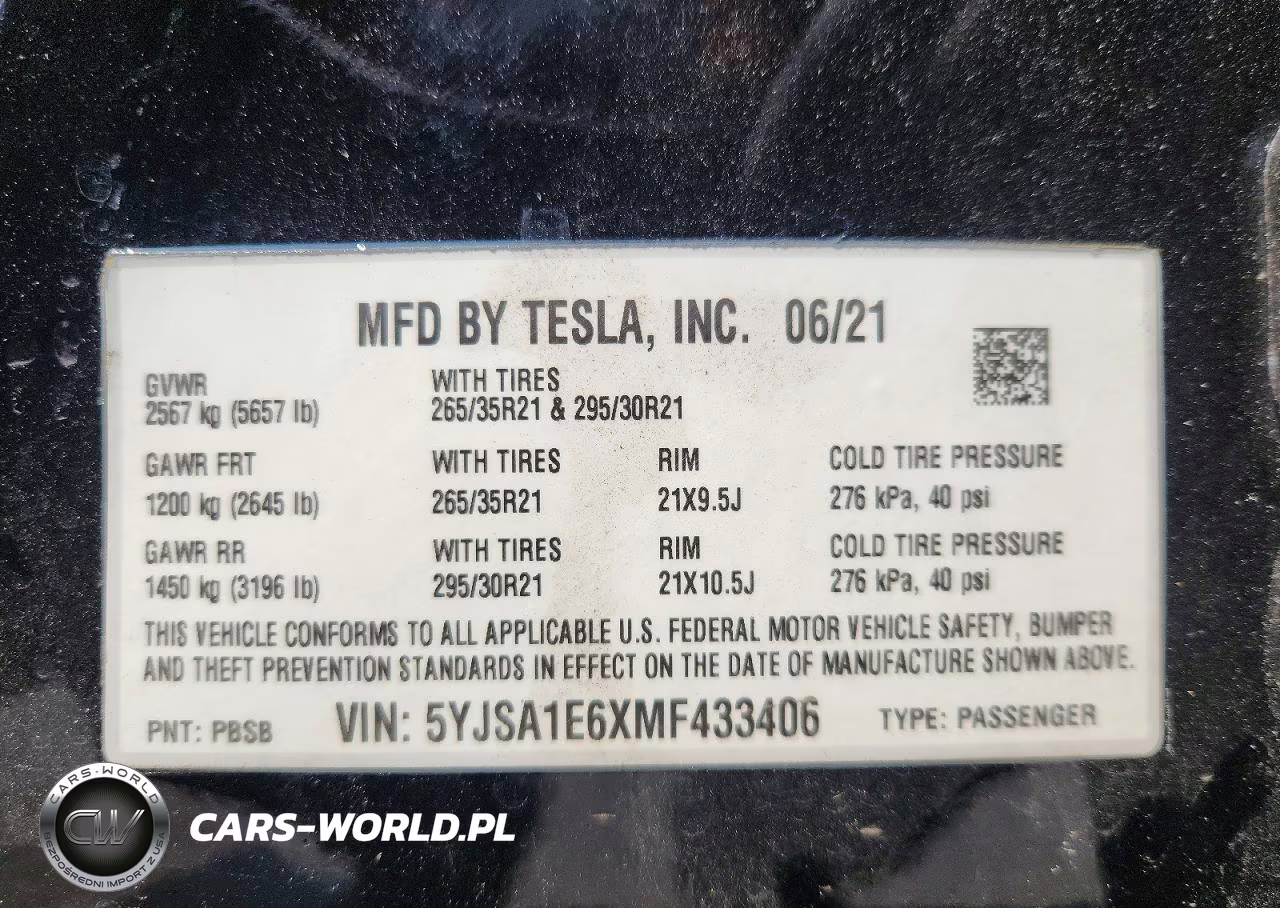 2021 Tesla Model S VIN:5YJSA1E6XMF433406 - 13