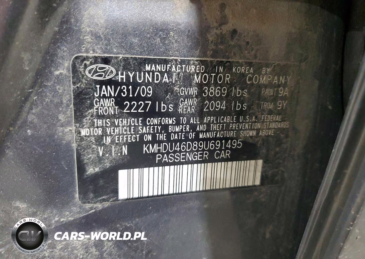 2009 Hyundai Elantra Gls VIN:KMHDU46D89U691495 - 12