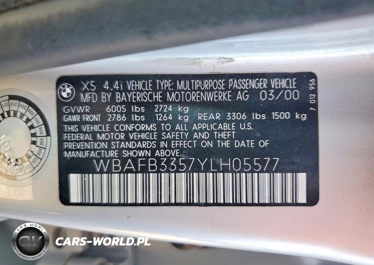 2000 BMW X5 4.4I VIN:WBAFB3357YLH05577 - 13
