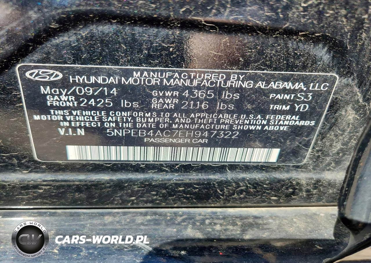 2014 Hyundai Sonata Gls VIN:5NPEB4AC7EH947322 - 12