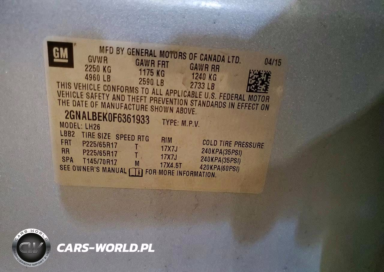 2015 Chevrolet Equinox Lt VIN:2GNALBEK0F6361933 - 13