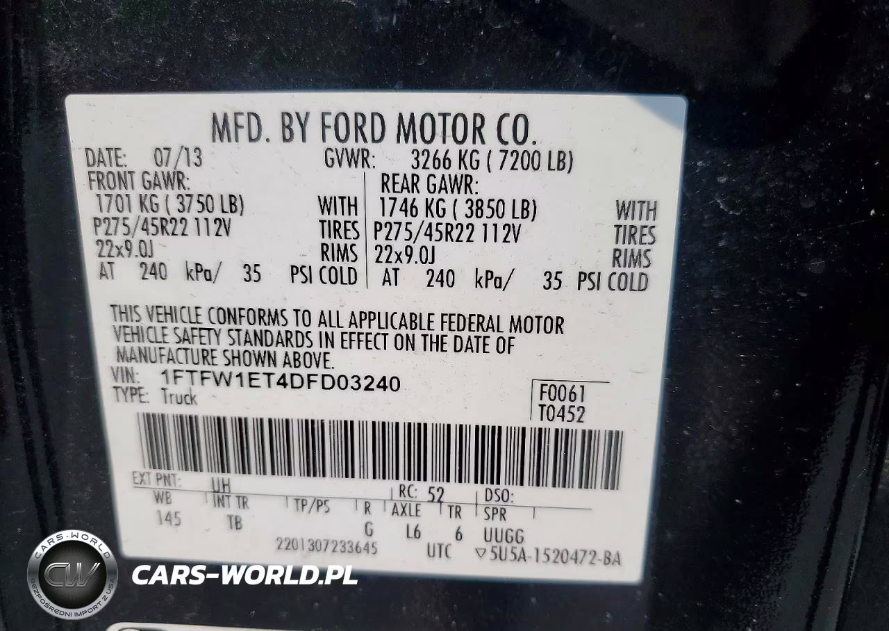 2013 Ford F150 Supercrew VIN:1FTFW1ET4DFD03240 - 12