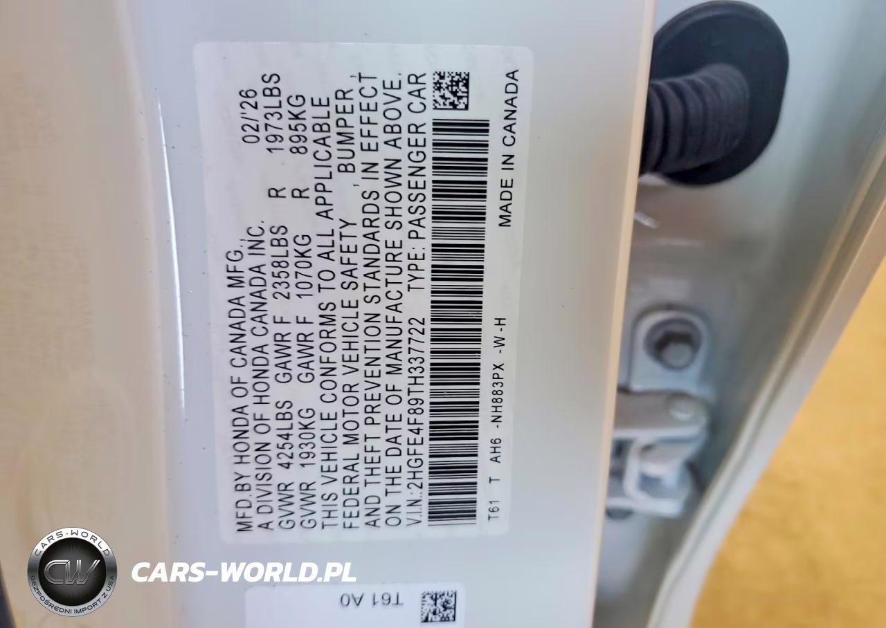 2026 Honda Civic Sport VIN:2HGFE4F89TH337722 - 12