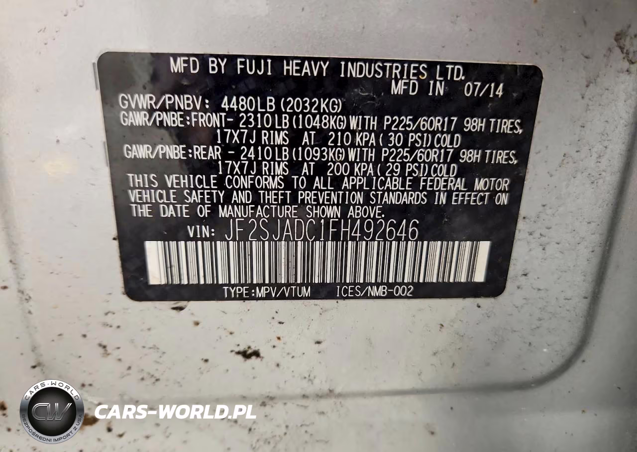 2015 Subaru Forester 2.5I Premium VIN:JF2SJADC1FH492646 - 13