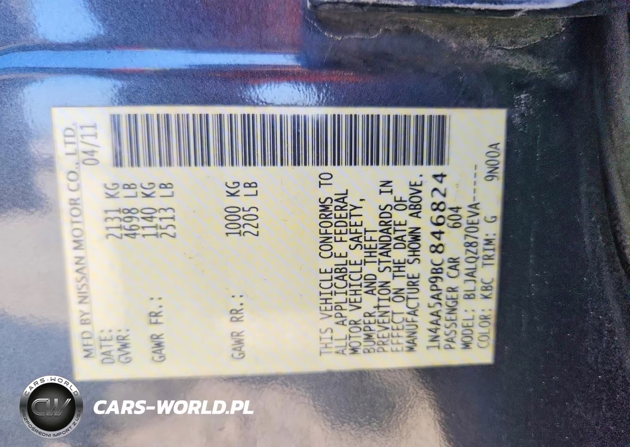 2011 Nissan Maxima 3.5 S VIN:1N4AA5AP9BC846824 - 12