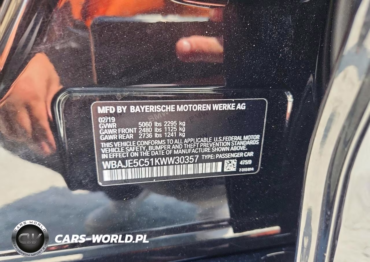 2019 BMW 540 I VIN:WBAJE5C51KWW30357 - 12