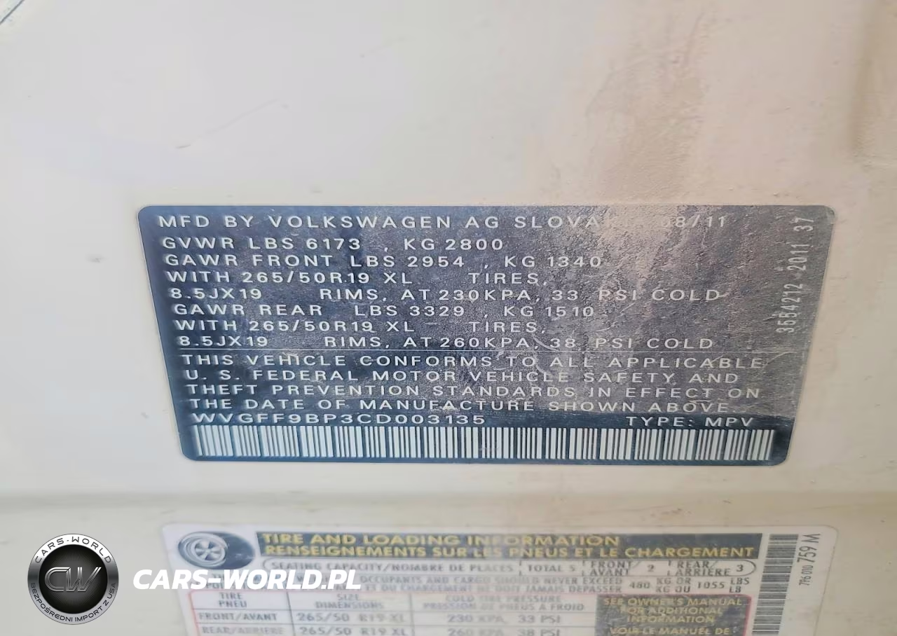 2012 Volkswagen Touareg V6 VIN:WVGFF9BP3CD003135 - 13
