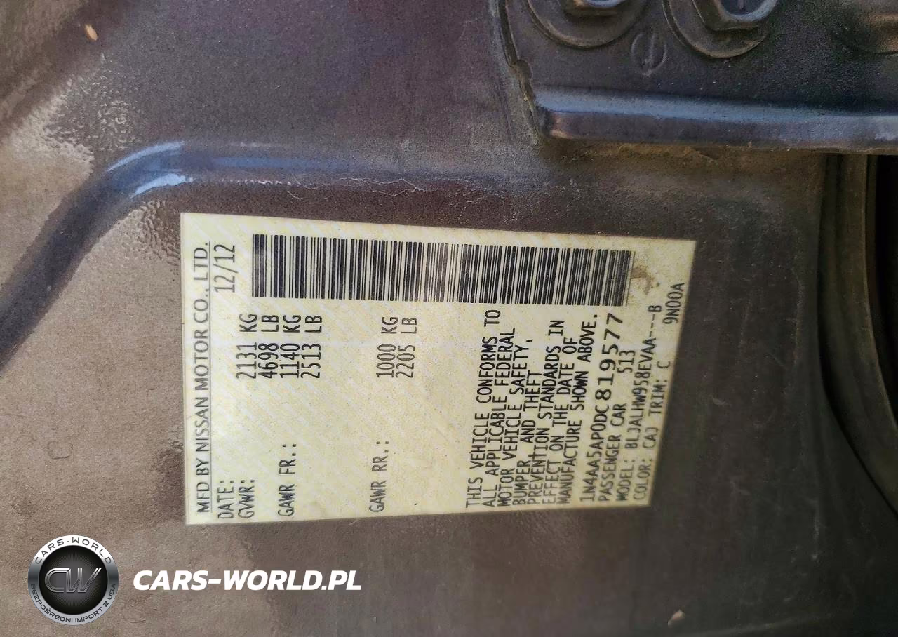 2013 Nissan Maxima 3.5 S VIN:1N4AA5AP0DC819577 - 12