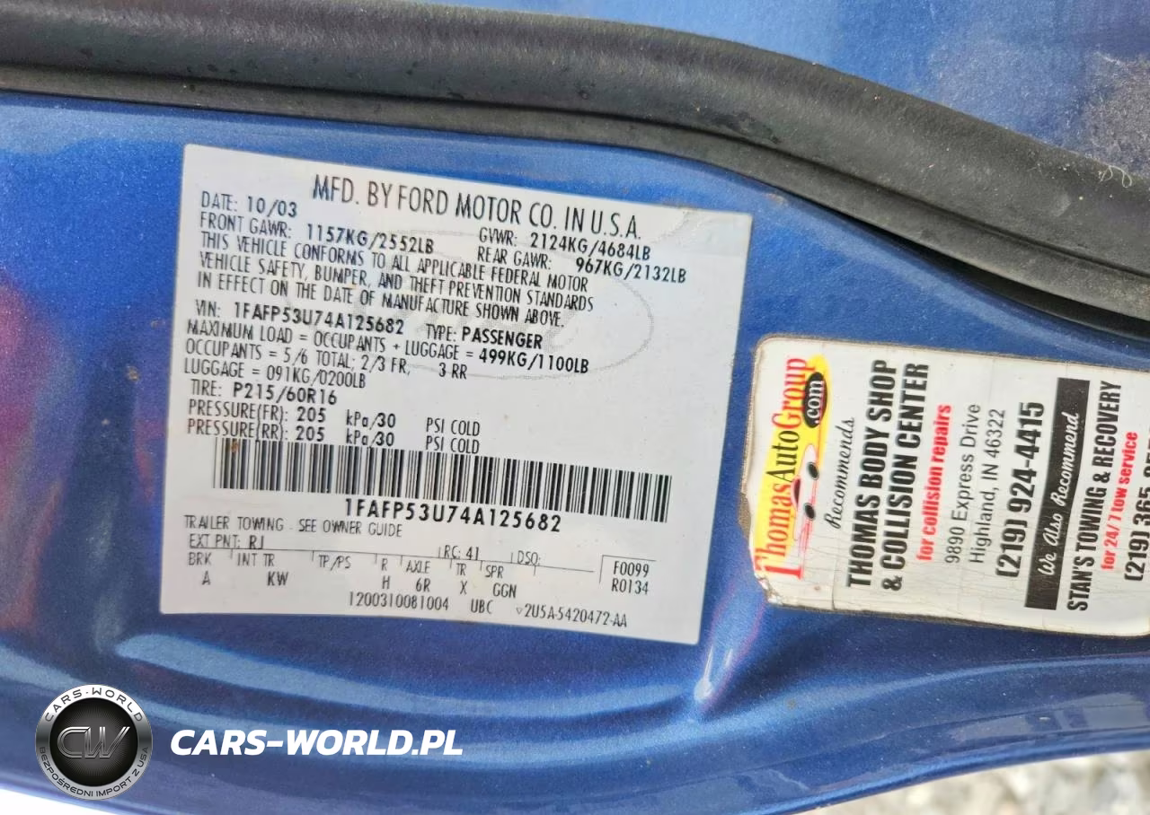 2004 Ford Taurus Se VIN:1FAFP53U74A125682 - 12
