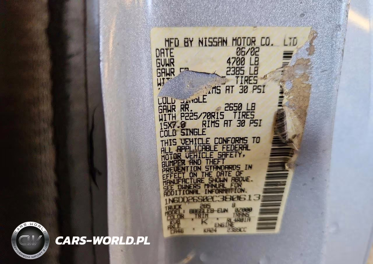 2002 Nissan Frontier Standard VIN:1N6DD26S02C380613 - 12