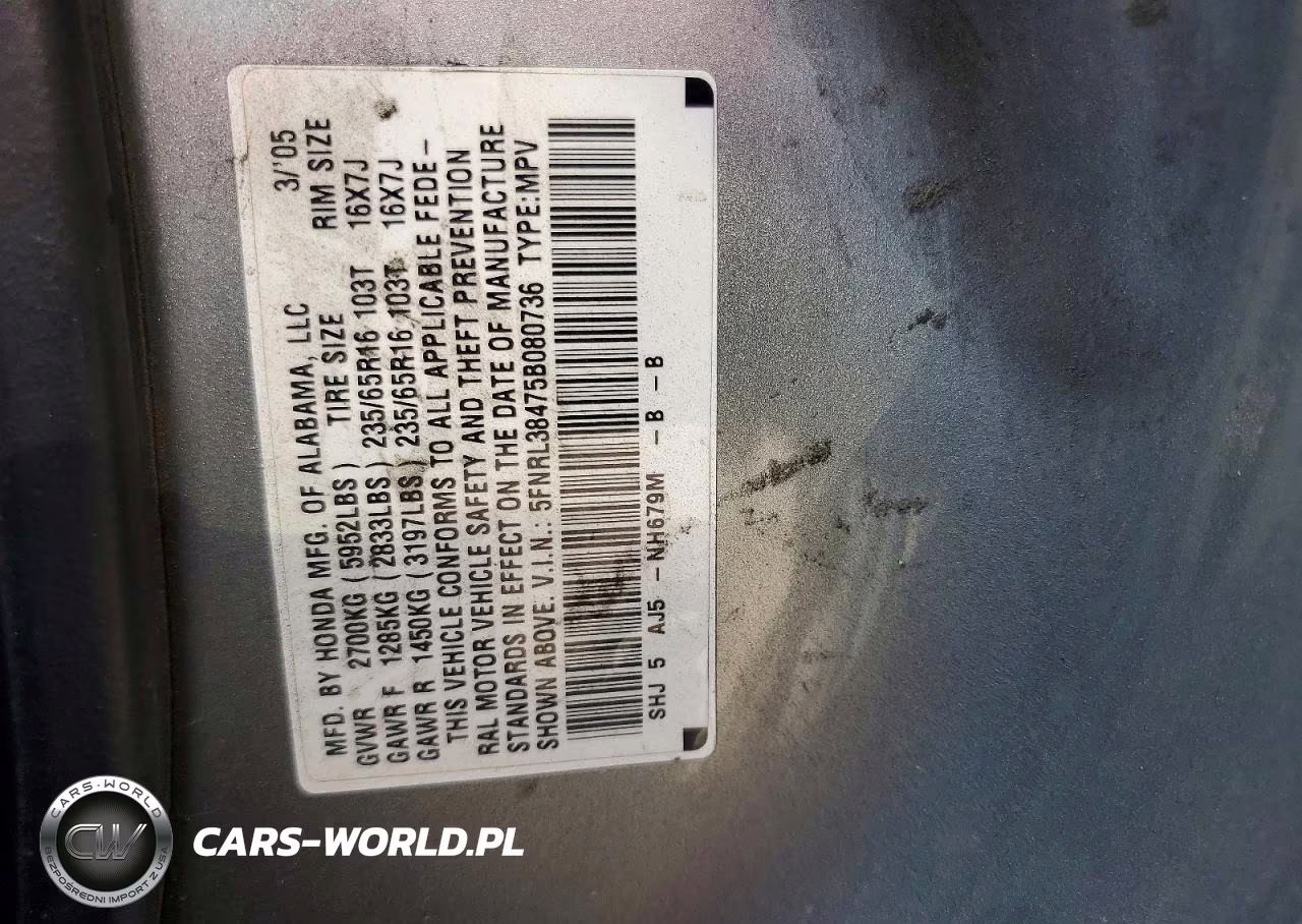 2005 Honda Odyssey Ex VIN:5FNRL38475B080736 - 13