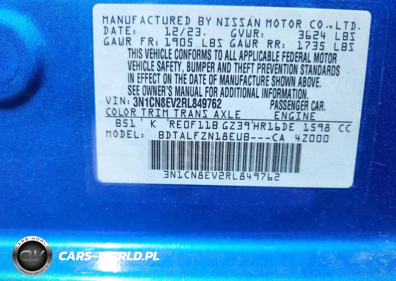 2024 Nissan Versa Sv VIN:3N1CN8EV2RL849762 - 12