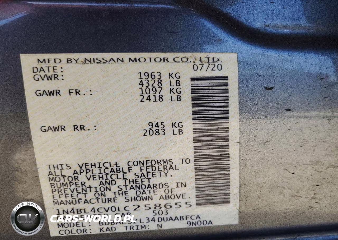 2020 Nissan Altima Sr VIN:1N4BL4CV0LC258655 - 12
