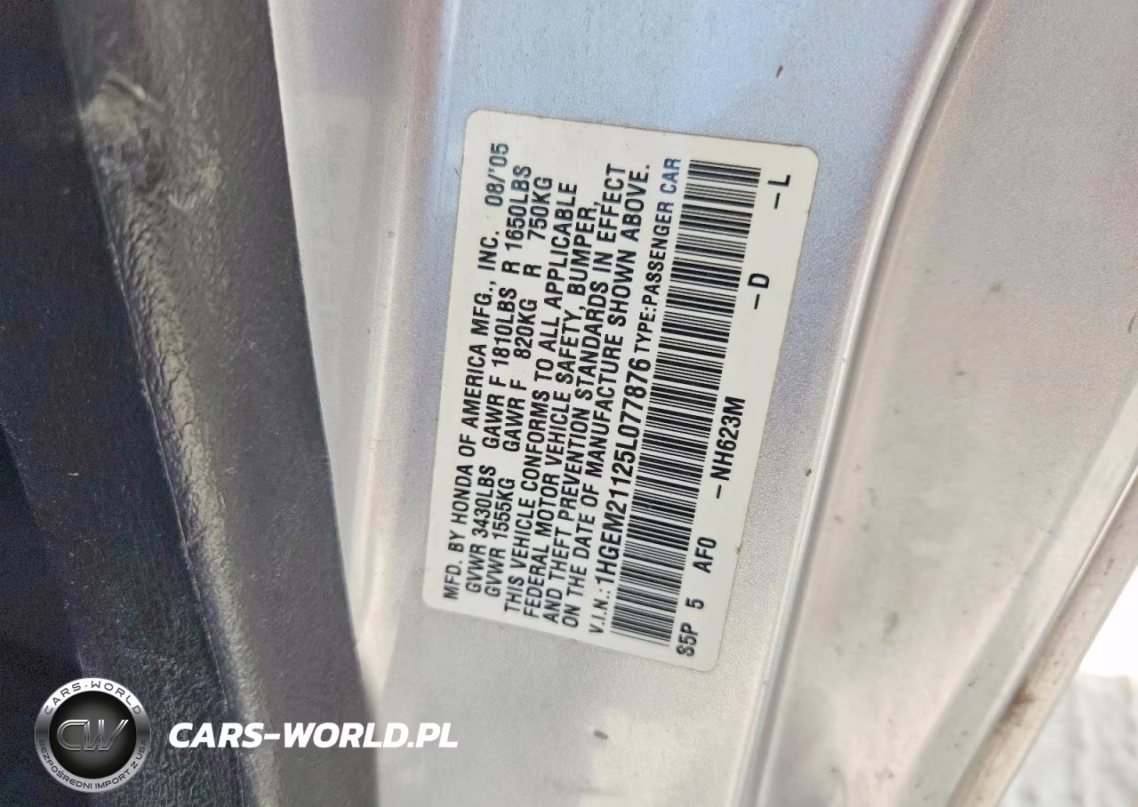 2005 Honda Civic Dx Vp VIN:1HGEM21125L077876 - 12