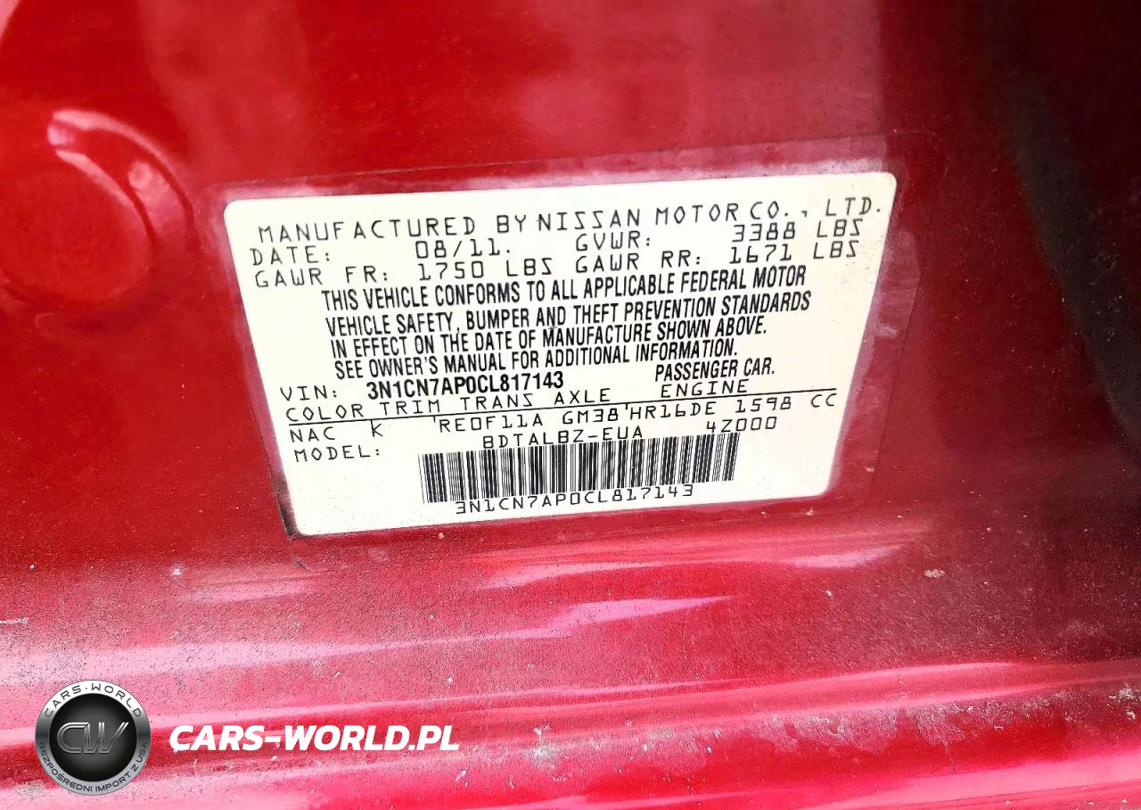 2012 Nissan Versa 1.6 S VIN:3N1CN7AP0CL817143 - 12