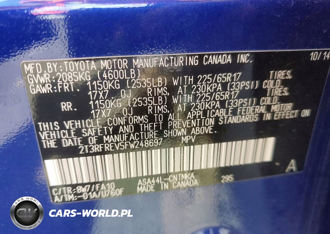 2015 Toyota Rav4 Xle VIN:2T3RFREV5FW248697 - 12