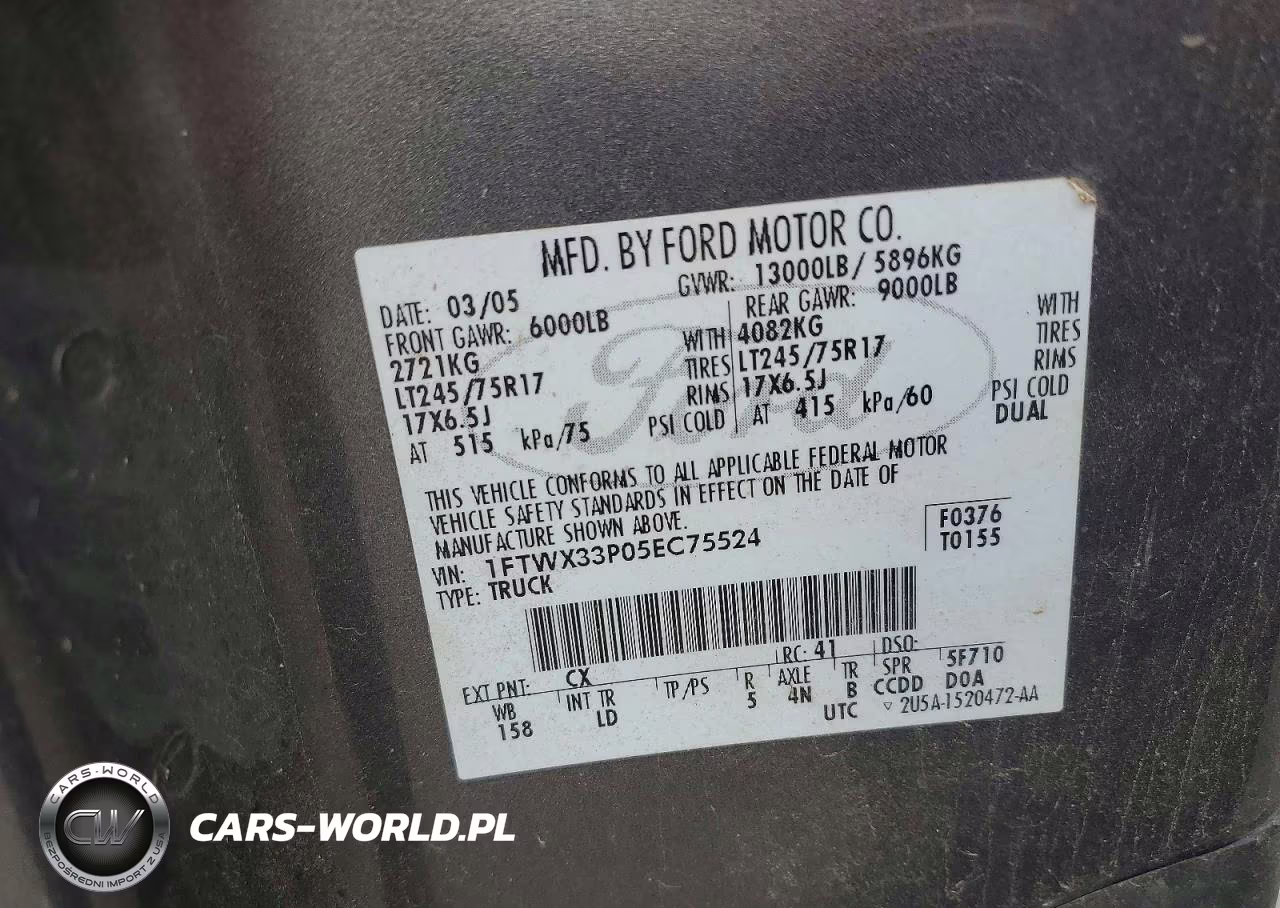 2005 Ford F350 Super Duty VIN:1FTWX33P05EC75524 - 12