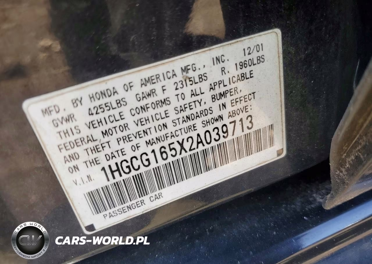 2002 Honda Accord Ex VIN:1HGCG165X2A039713 - 12
