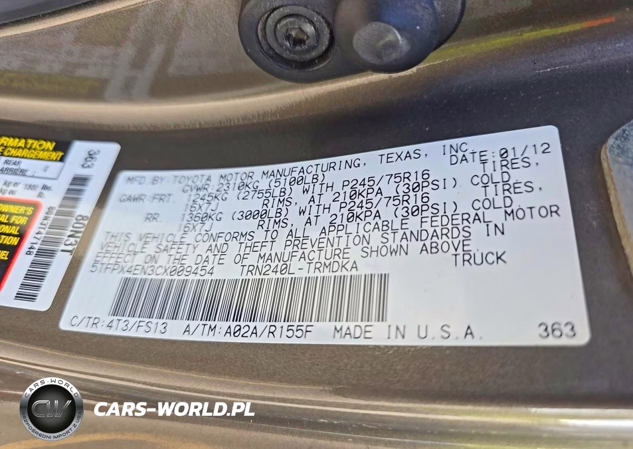 2012 Toyota Tacoma Base VIN:5TFPX4EN3CX009454 - 10