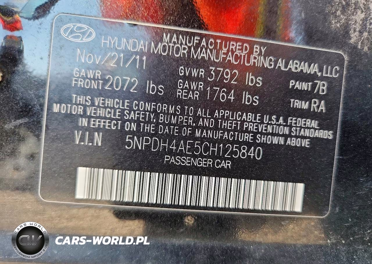 2012 Hyundai Elantra Gls VIN:5NPDH4AE5CH125840 - 12