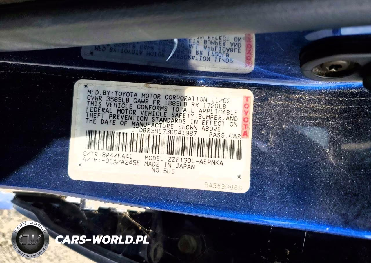 2003 Toyota Corolla Le VIN:JTDBR38E730041987 - 12