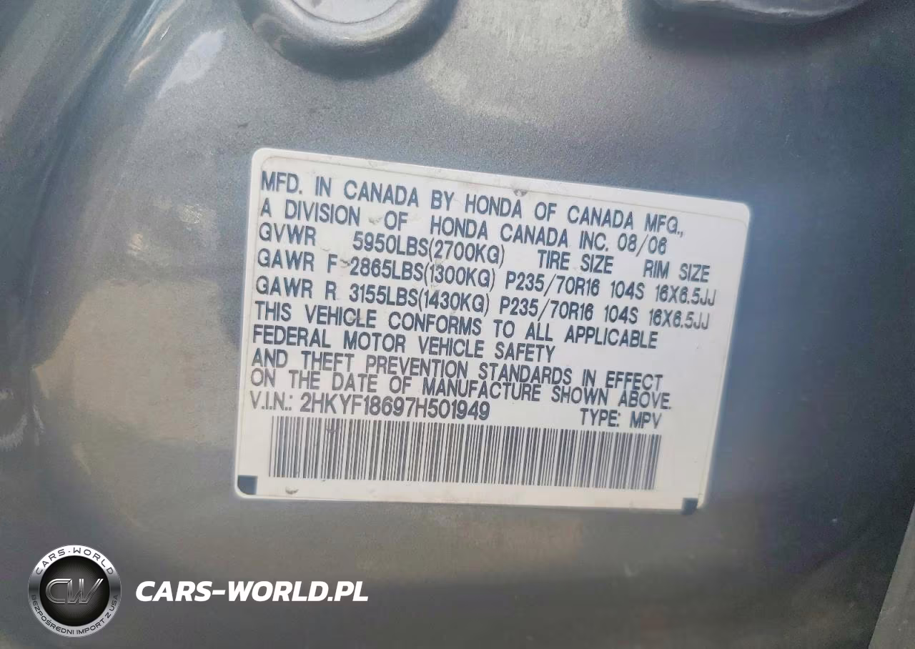 2007 Honda Pilot Exl VIN:2HKYF18697H501949 - 12