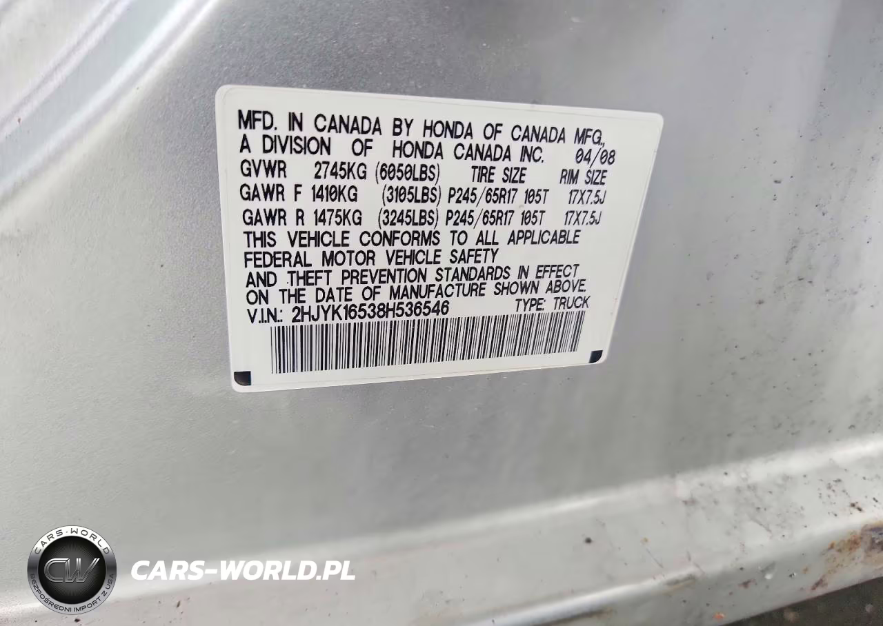 2008 Honda Ridgeline Rtl VIN:2HJYK16538H536546 - 12