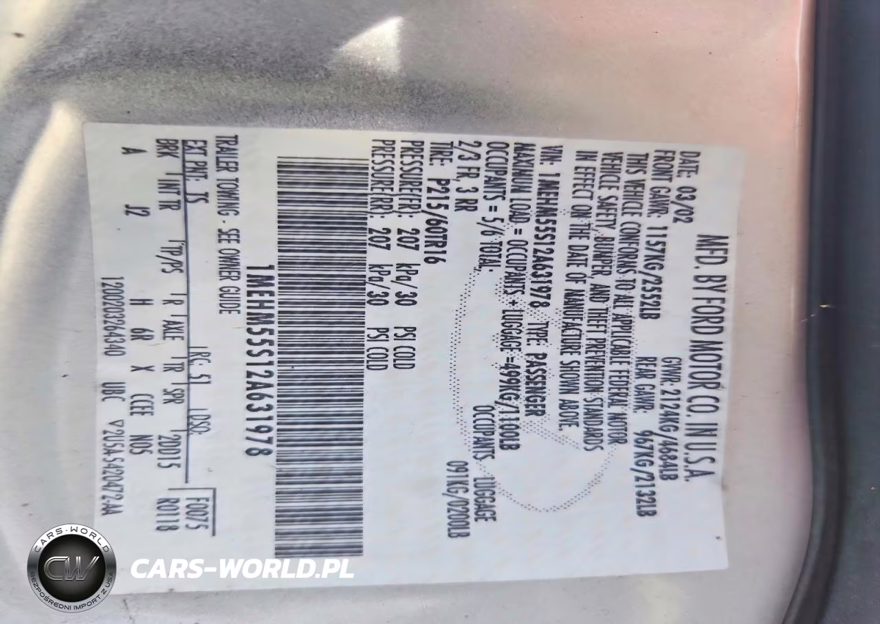 2002 Mercury Sable Ls Premium VIN:1MEHM55S12A631978 - 12