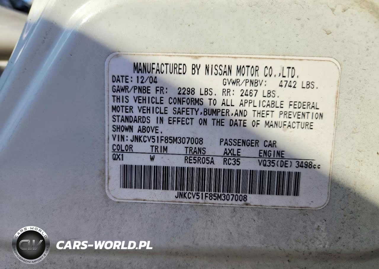 2005 Infiniti G35 X VIN:JNKCV51F85M307008 - 12