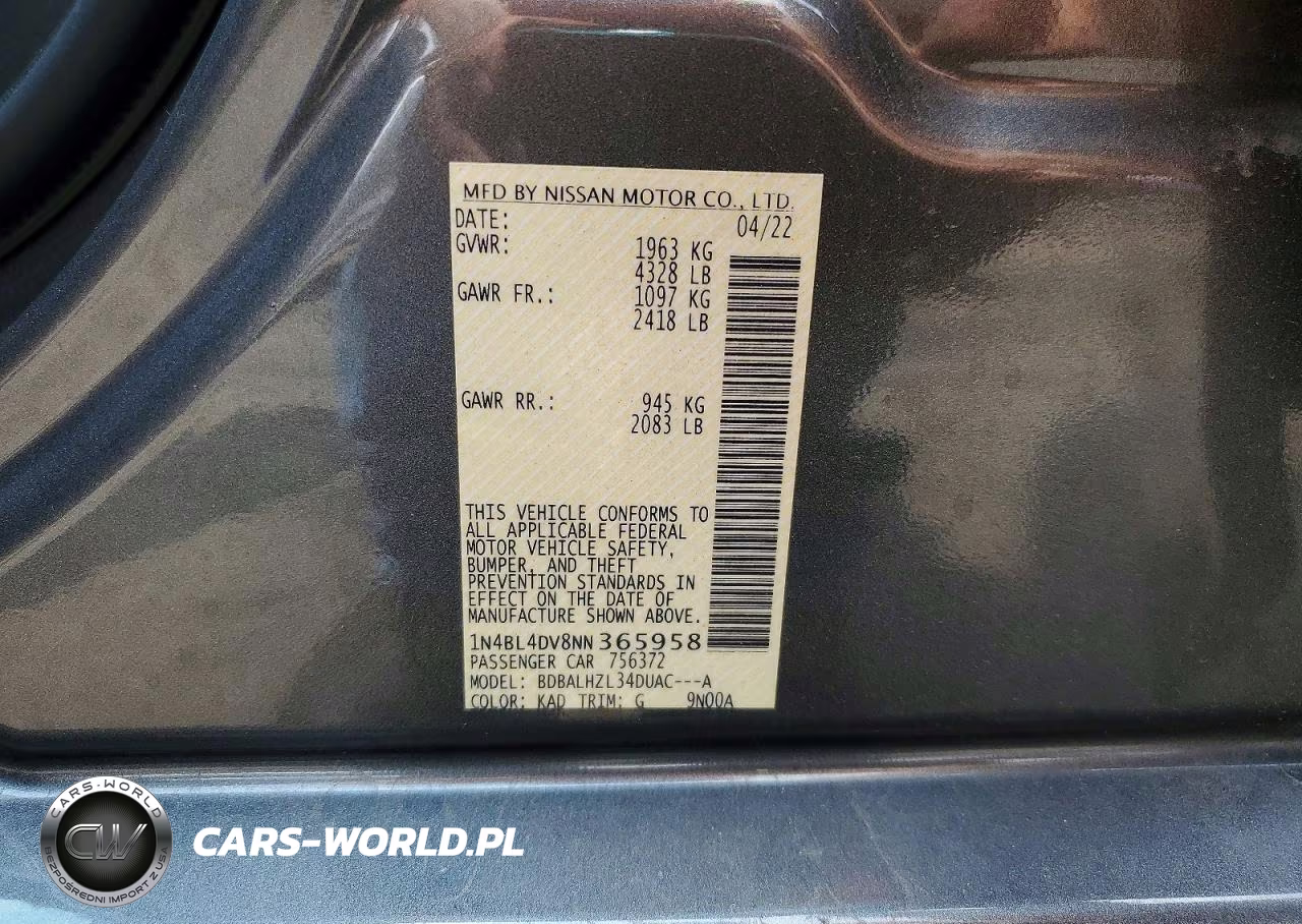 2022 Nissan Altima Sv VIN:1N4BL4DV8NN365958 - 13