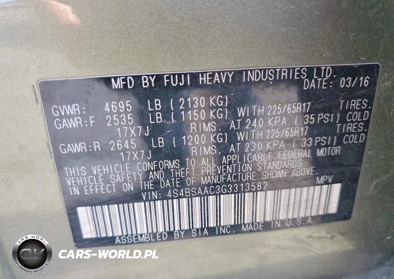 2016 Subaru Outback 2.5I VIN:4S4BSAAC3G3313582 - 12