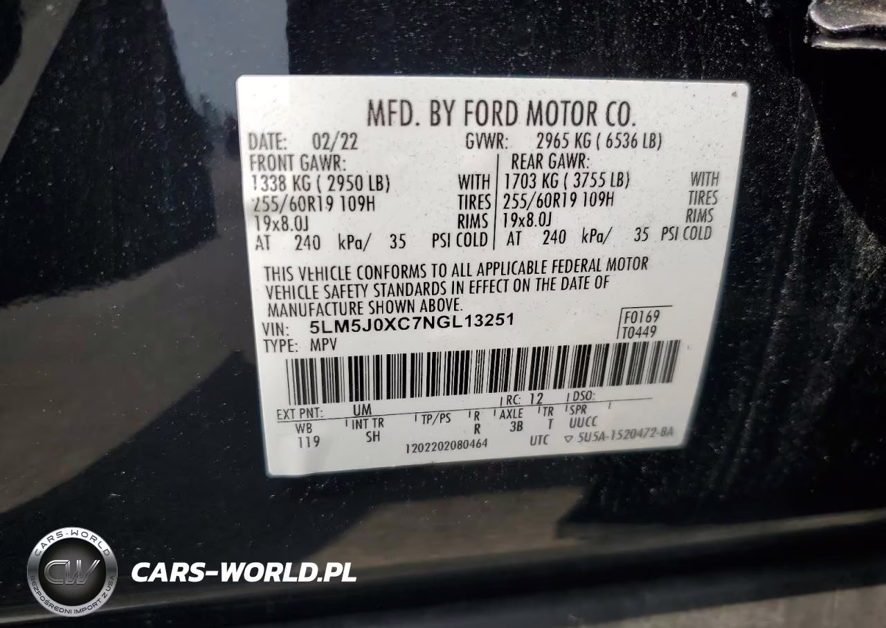 2022 Lincoln Aviator VIN:5LM5J0XC7NGL13251 - 13