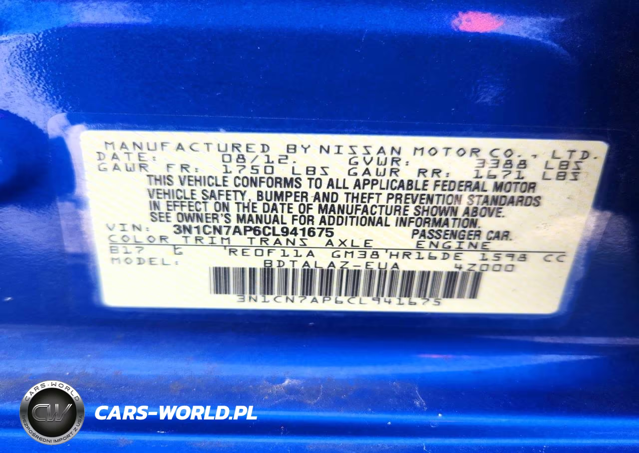 2012 Nissan Versa 1.6 S VIN:3N1CN7AP6CL941675 - 12