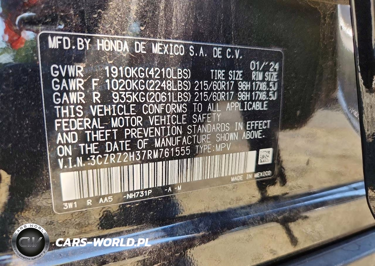 2024 Honda Hr-V Lx VIN:3CZRZ2H37RM761555 - 12